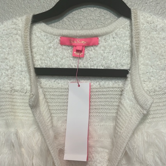 Lilly Pulitzer NWT Pelham Cardigan Coconut Cream Faux Fur $218 Large Winter - Picture 5 of 8